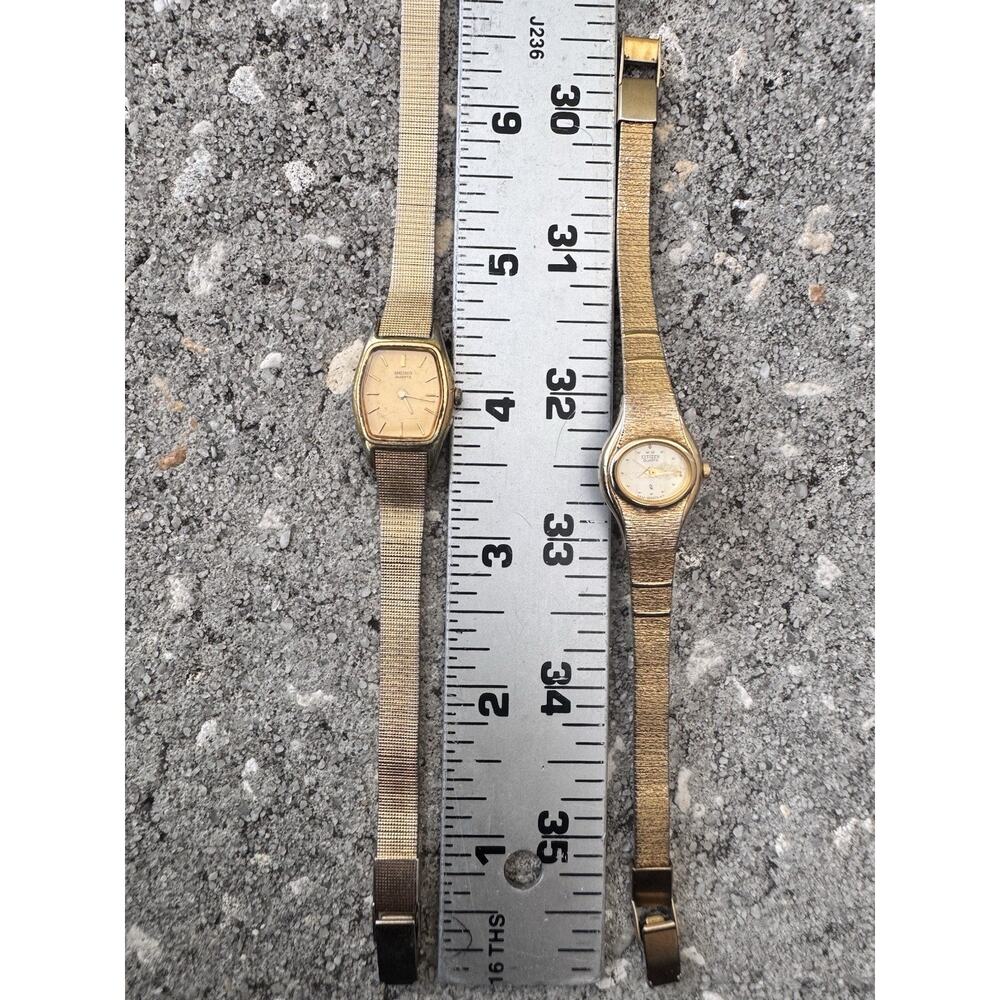 Vintage Seiko Citizen Timex Watch Lot Gold Tone Quartz Parts/Repair 1 Working - Picture 10 of 16